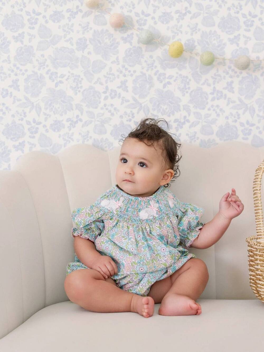 NEW SMALL SHOP kids polly bunny smocked bubble in multi